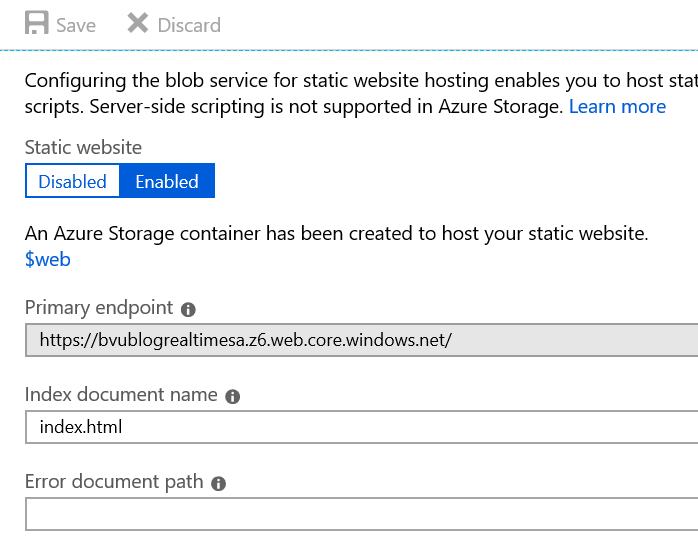 Primary endpoint for static website