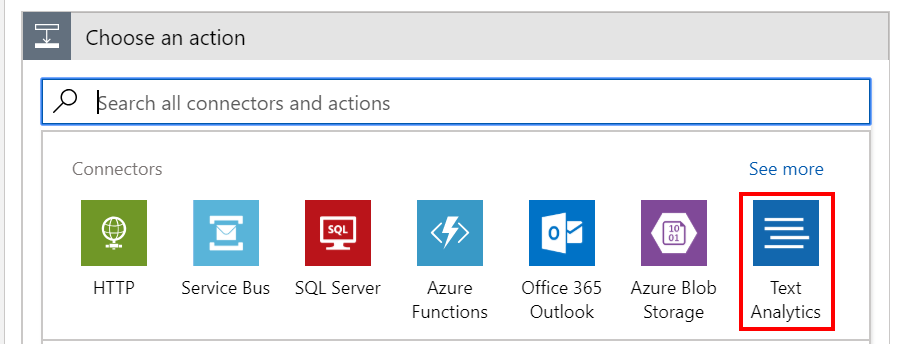Select the Text Analytics connector