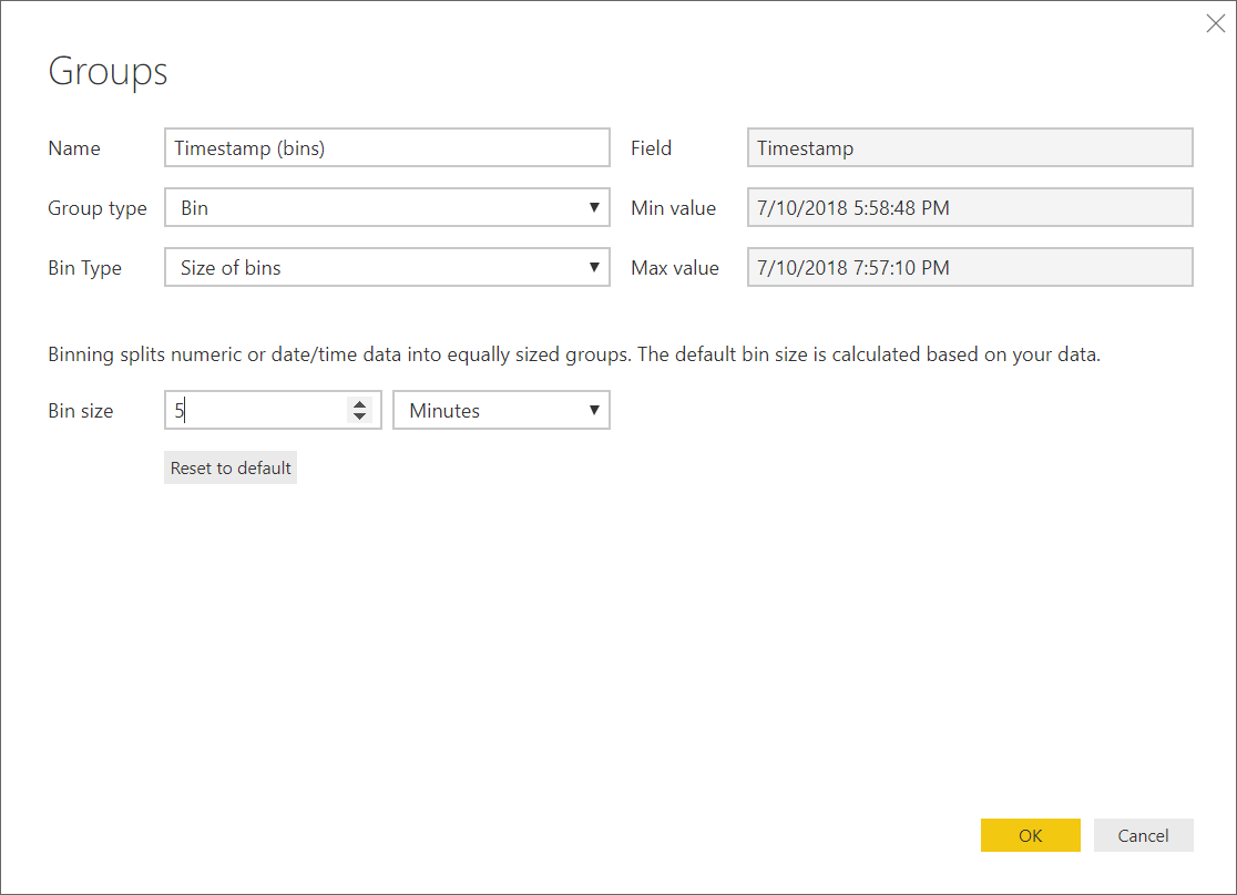 Create a timestamp bin of 5 minutes