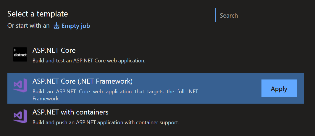 Select ASP.NET Core template